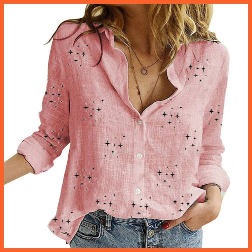 whatagift.com.au 0 Star Print Pink / S Loose Long Sleeve Oversized Shirt for Women
