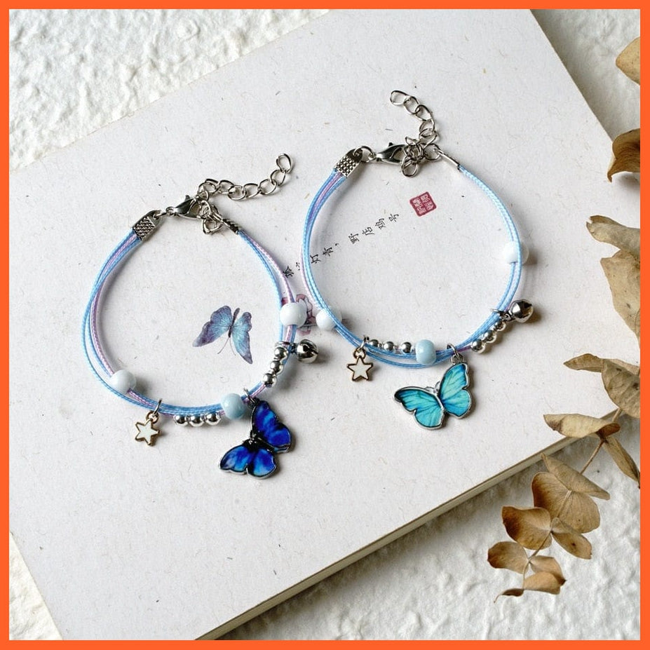 whatagift.com.au 0 Trendy Couple Blue Butterfly Bracelet for Women Niche Chic Braided Bell Pendant Adjustable Bracelet Simple Couple Jewelry Gifts