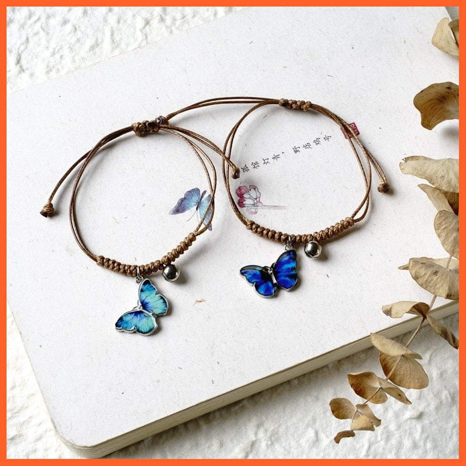 whatagift.com.au 0 Trendy Couple Blue Butterfly Bracelet for Women Niche Chic Braided Bell Pendant Adjustable Bracelet Simple Couple Jewelry Gifts