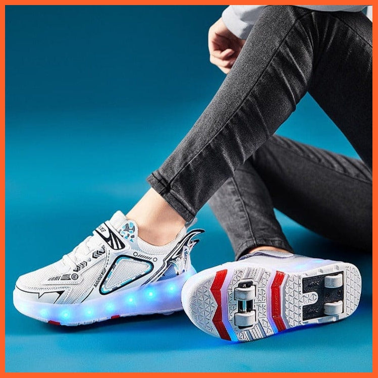 whatagift.com.au 0 USB Charging Fashion Girls Boys LED Light Roller Skate Shoes For Kids | Sneakers With Wheels Four wheels