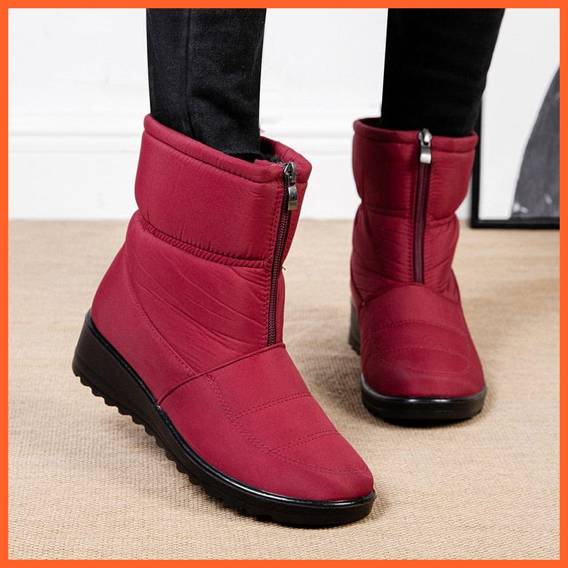 whatagift.com.au 0 Waterproof Snow Boots for Women 2021 Winter Warm Plush Ankle Booties Front Zipper Non Slip Cotton Padded Shoes Woman Size 44
