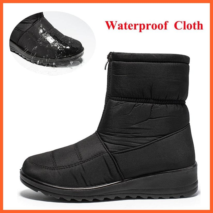 whatagift.com.au 0 Waterproof Snow Boots for Women 2021 Winter Warm Plush Ankle Booties Front Zipper Non Slip Cotton Padded Shoes Woman Size 44