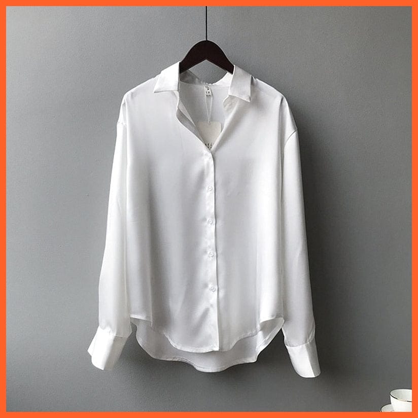 whatagift.com.au 0 white / S Autumn Fashion Button Up Satin Silk Shirt Vintage Blouse Women White Lady Long Sleeves Female Loose Street Shirts 11355