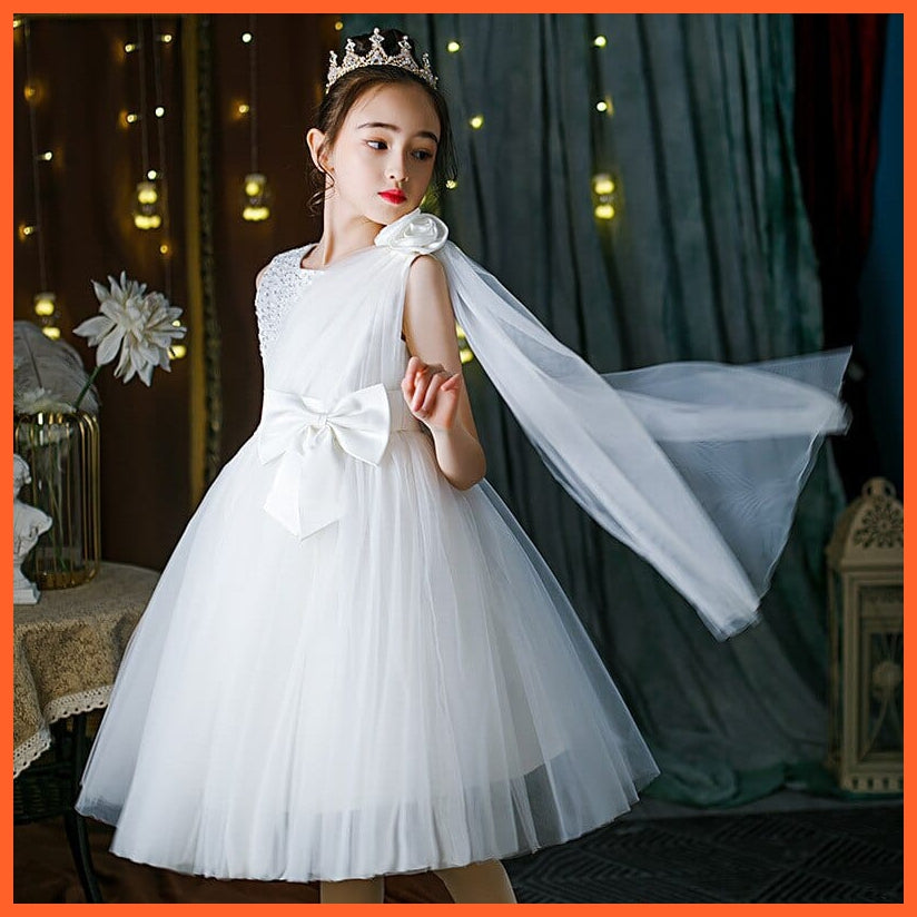 whatagift.com.au 0 white short / 4T Flower Girls Tutu Dress | Elegant Mesh Bow Piano Performance Costume
