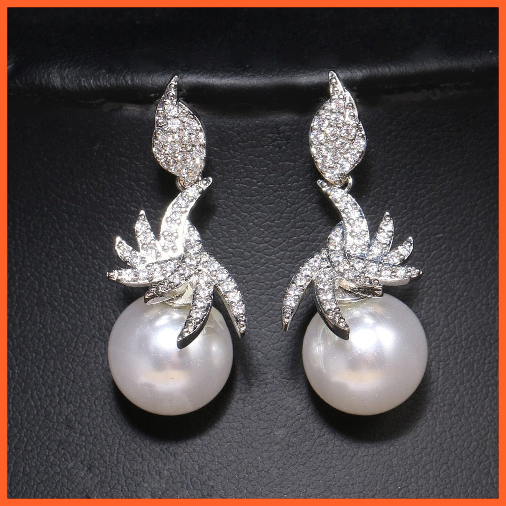 whatagift.com.au 075 White Gold Imitation Pearl Drop Earrings with Cubic Zirconia For Women