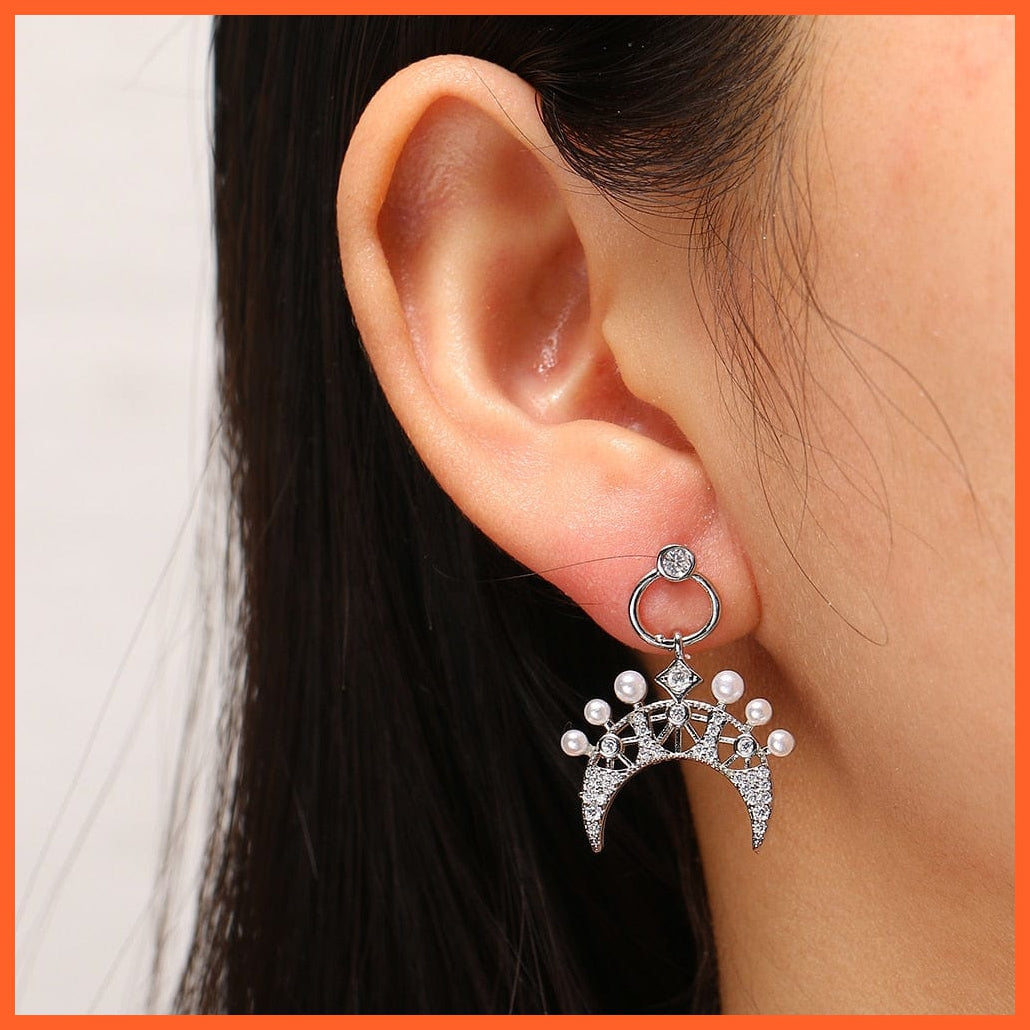 whatagift.com.au 077 White Gold Imitation Pearl Drop Earrings with Cubic Zirconia For Women