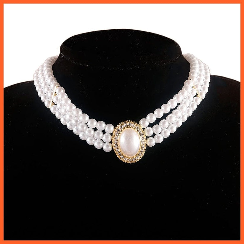 whatagift.com.au 1 Luxury Baroque Three Layer Pearl Collar Choker | Vintage Big Olva Rhinestone Clavicle Necklaces