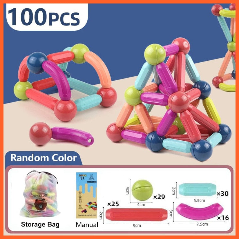 whatagift.com.au 100pcs-A / China Magic Magnetic Building Blocks Toy | Construction Set Magnet Ball Sticks | Montessori Educational Toys For Kids