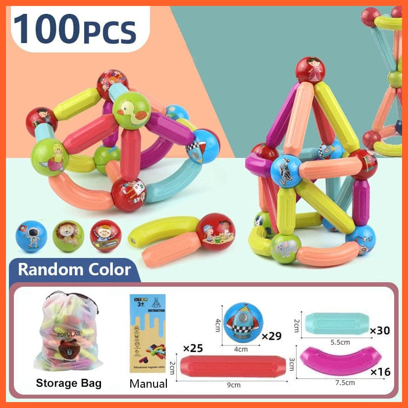 whatagift.com.au 100pcs-B / China Magic Magnetic Building Blocks Toy | Construction Set Magnet Ball Sticks | Montessori Educational Toys For Kids