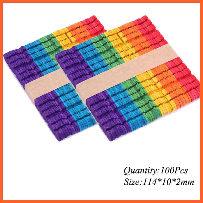 whatagift.com.au 100PCS CSJC 114mm Colored Wooden Popsicle Sticks | Natural Wood Ice Cream Sticks For Kids