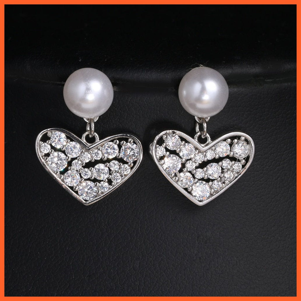 whatagift.com.au 1066 White Gold Imitation Pearl Drop Earrings with Cubic Zirconia For Women