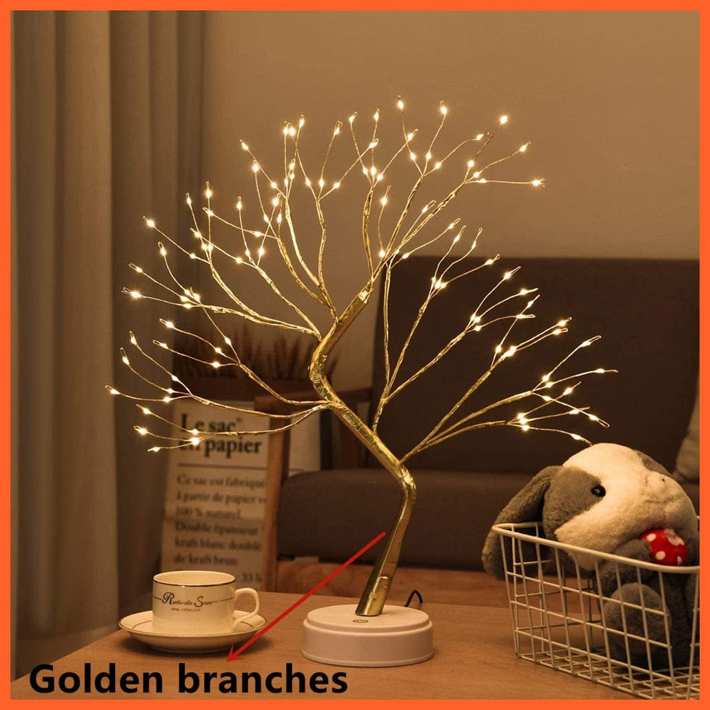 whatagift.com.au 108 gold warm white LED Night Lights | Mini Christmas Tree Table Lamp | Garland Fairy String Light for Home Decor
