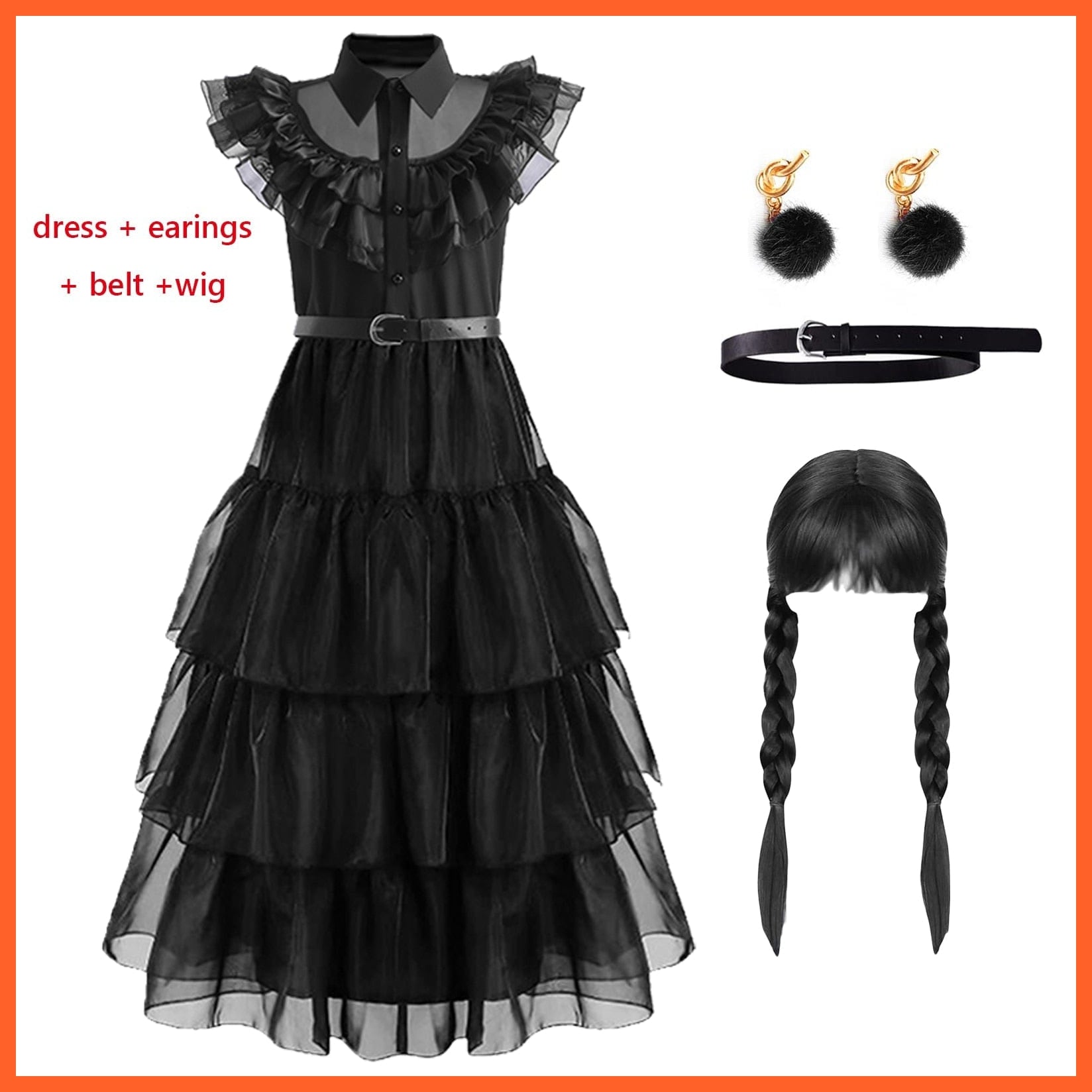 whatagift.com.au 110 5T / 4pcs Suit 1 Wednesday Addams Cosplay Costume For Carnival Halloween For Girl