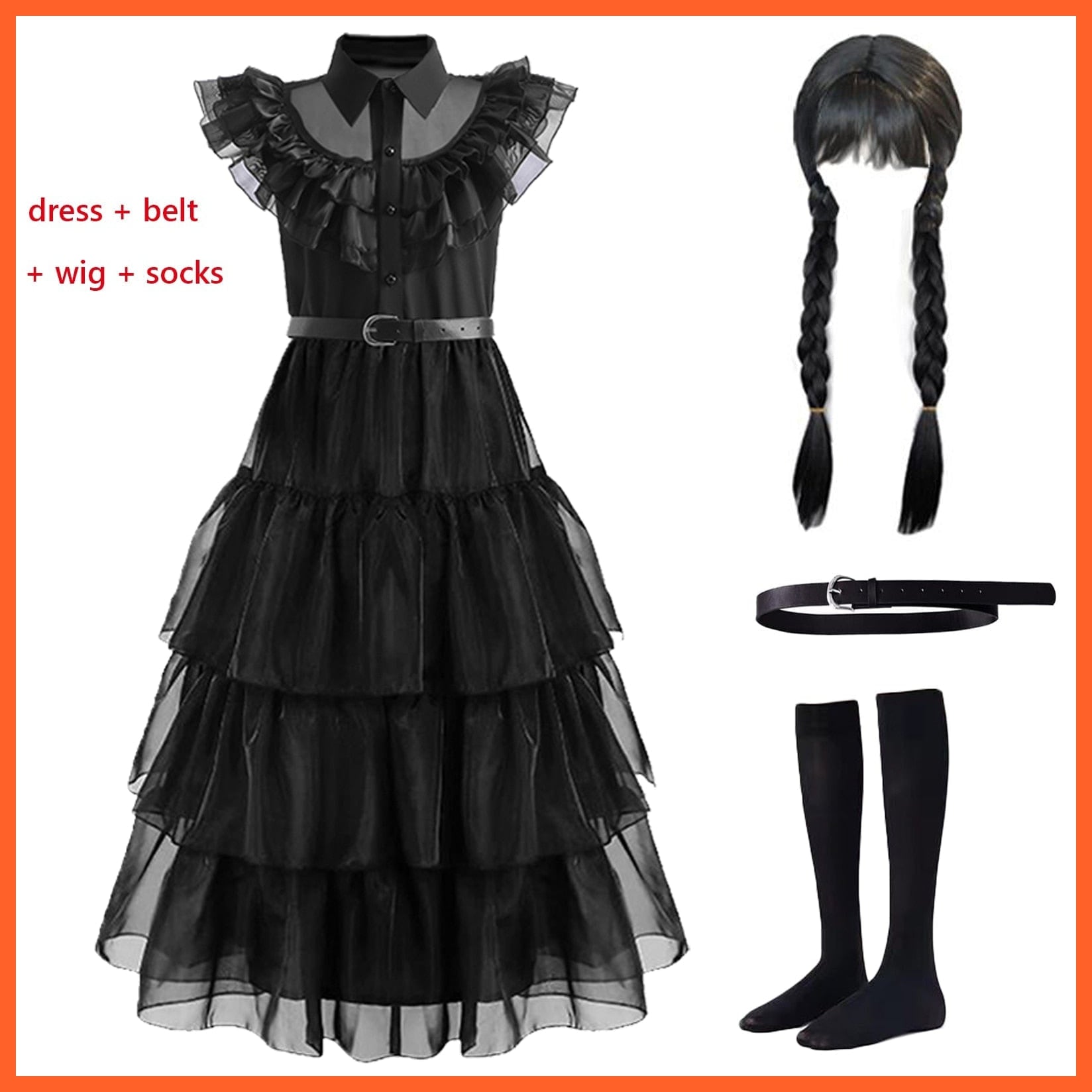 whatagift.com.au 110 5T / 4pcs Suit 2 Wednesday Addams Cosplay Costume For Carnival Halloween For Girl