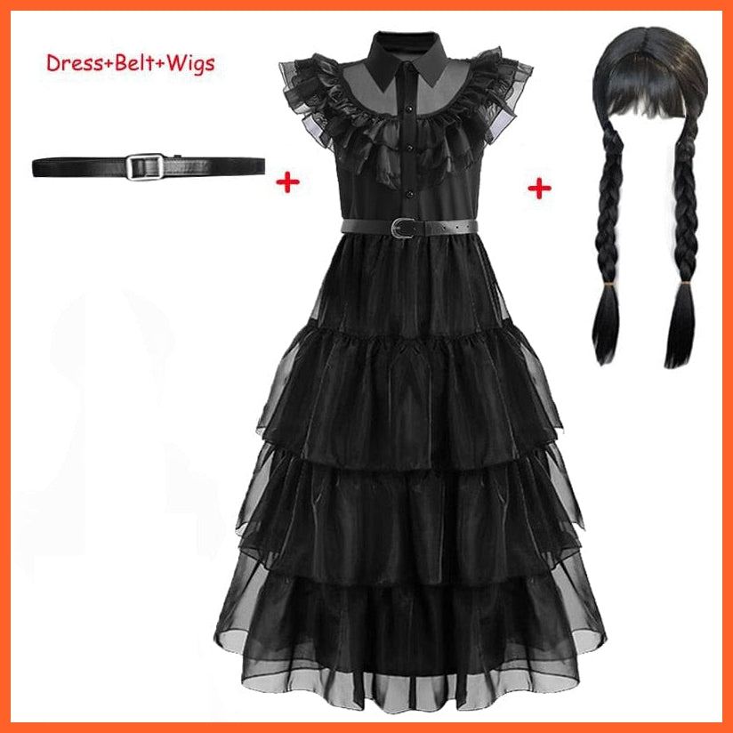 whatagift.com.au 110 5T / Dress Belt Wig Wednesday Addams Cosplay Costume For Carnival Halloween For Girl