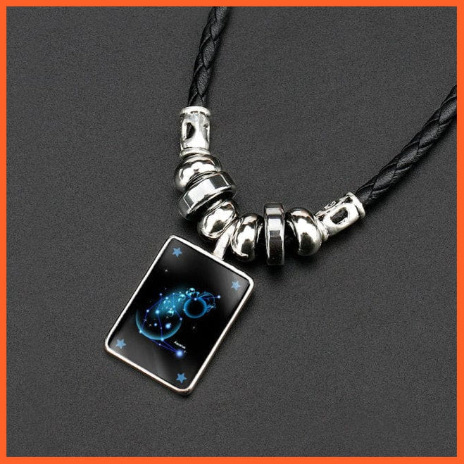 whatagift.com.au 12 Constellation Zodiac Sign Black Braided Leather Bracelet
