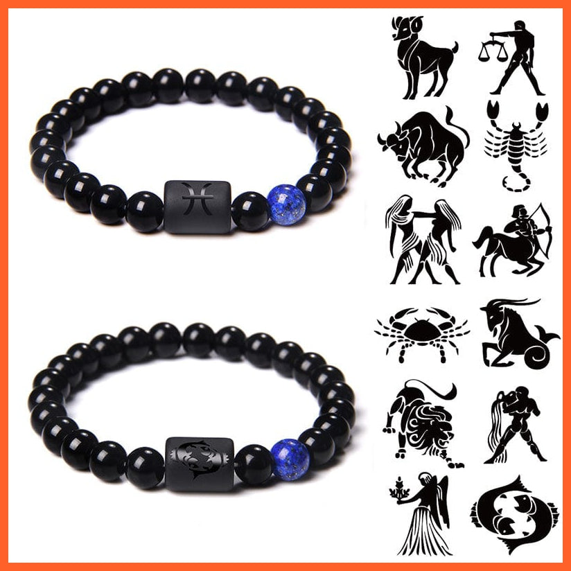 whatagift.com.au 12 Constellation Zodiac Signs Beads Couples Black Onyx Bracelet