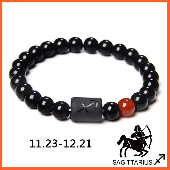 whatagift.com.au 12 Constellation Zodiac Signs Beads Couples Black Onyx Bracelet