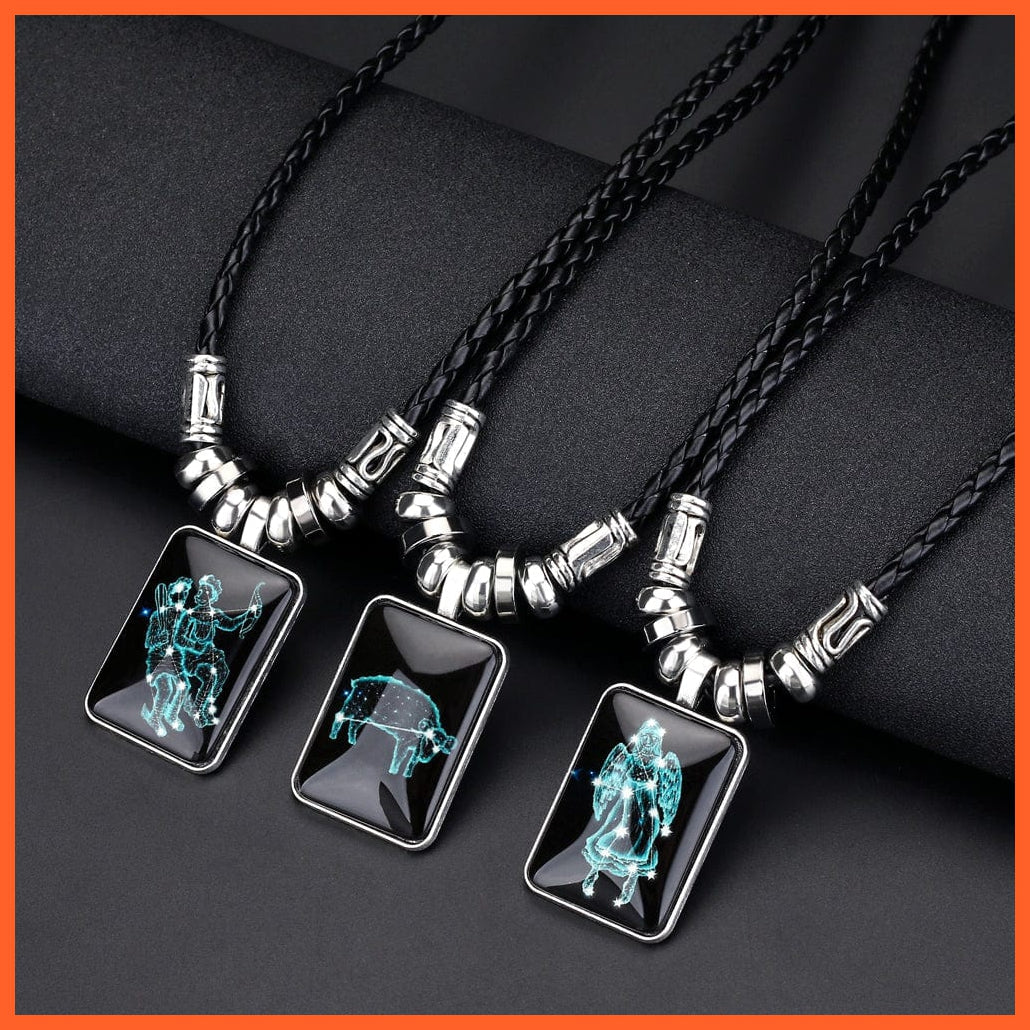 whatagift.com.au 12 Zodiac Sign Charm Resin Pendant Necklace for Women Men