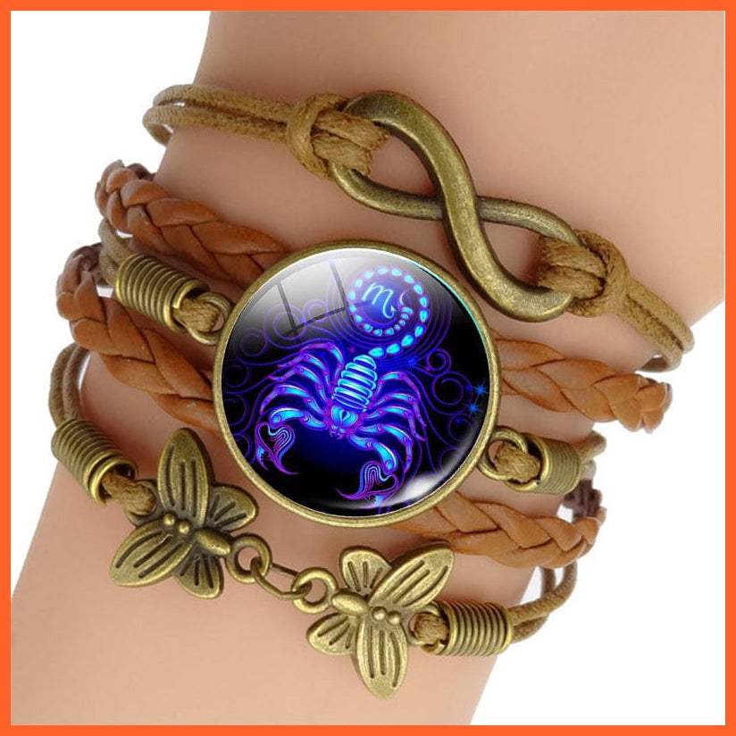 whatagift.com.au 12 Zodiac Sign Woven Leather Bracelet