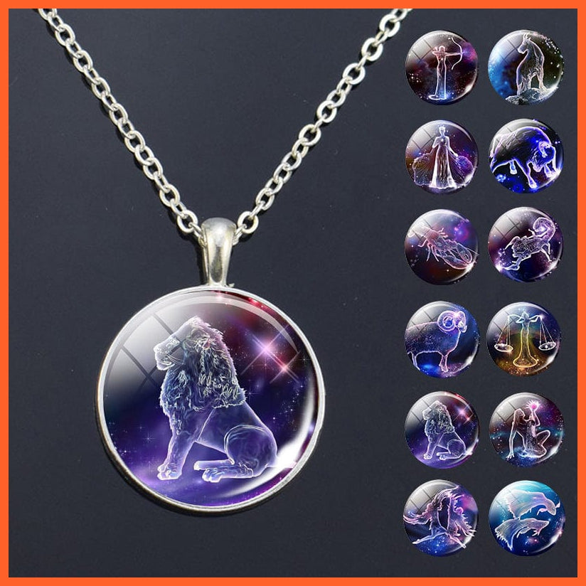 whatagift.com.au 12 Zodiac Signs Glass Dome Constellations Pendant Necklace