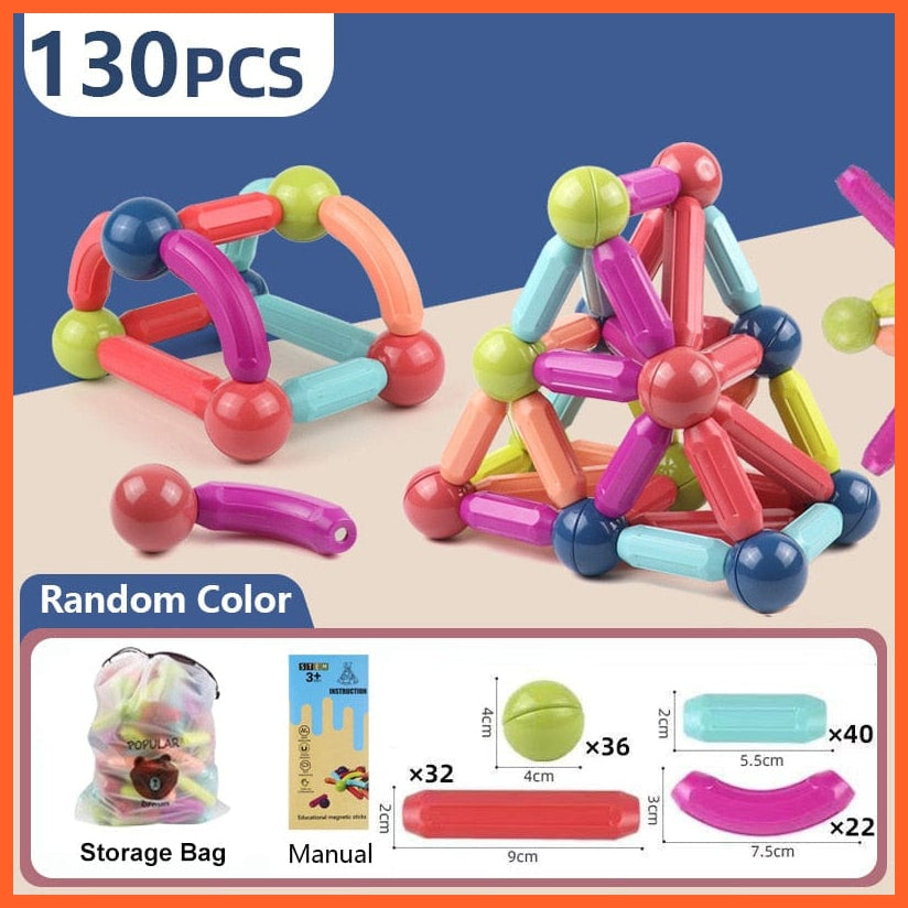 whatagift.com.au 130pcs-A / China Magic Magnetic Building Blocks Toy | Construction Set Magnet Ball Sticks | Montessori Educational Toys For Kids