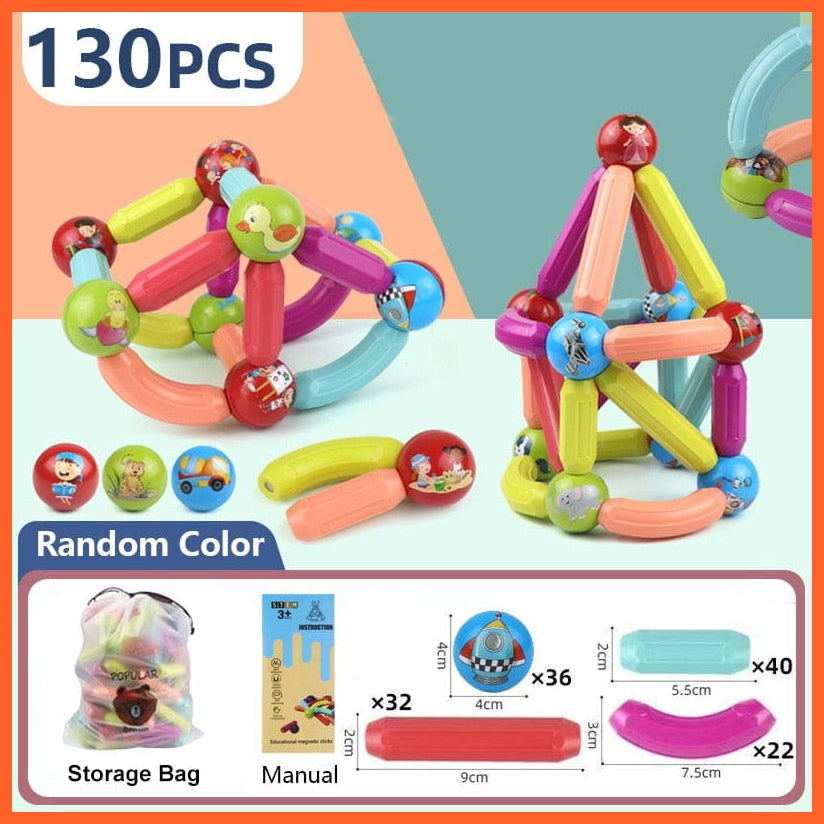 whatagift.com.au 130pcs-B / China Magic Magnetic Building Blocks Toy | Construction Set Magnet Ball Sticks | Montessori Educational Toys For Kids