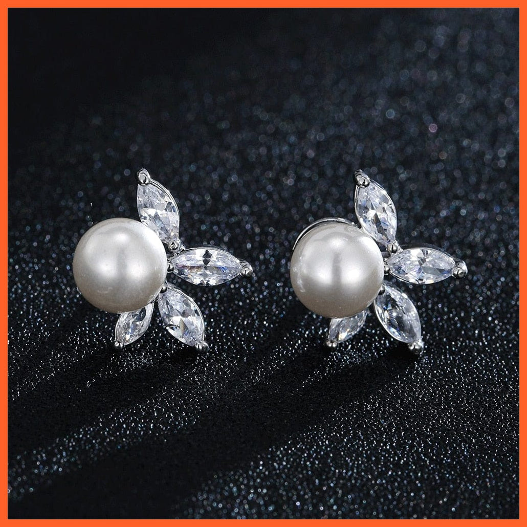 whatagift.com.au 155 White Gold Imitation Pearl Drop Earrings with Cubic Zirconia For Women