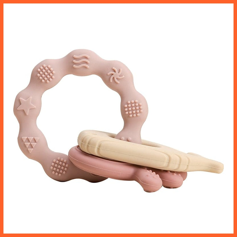 whatagift.com.au 2 Silicone Baby Rudder Shape Wooden Teether Ring | BPA Free Silicone Children Teething Toy