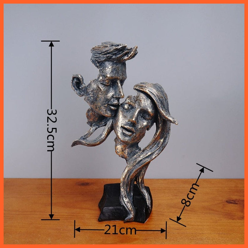 whatagift.com.au 2053 Resin Kissing Couple Mask Statue | Lover Miniature Figurines for Home Decoration