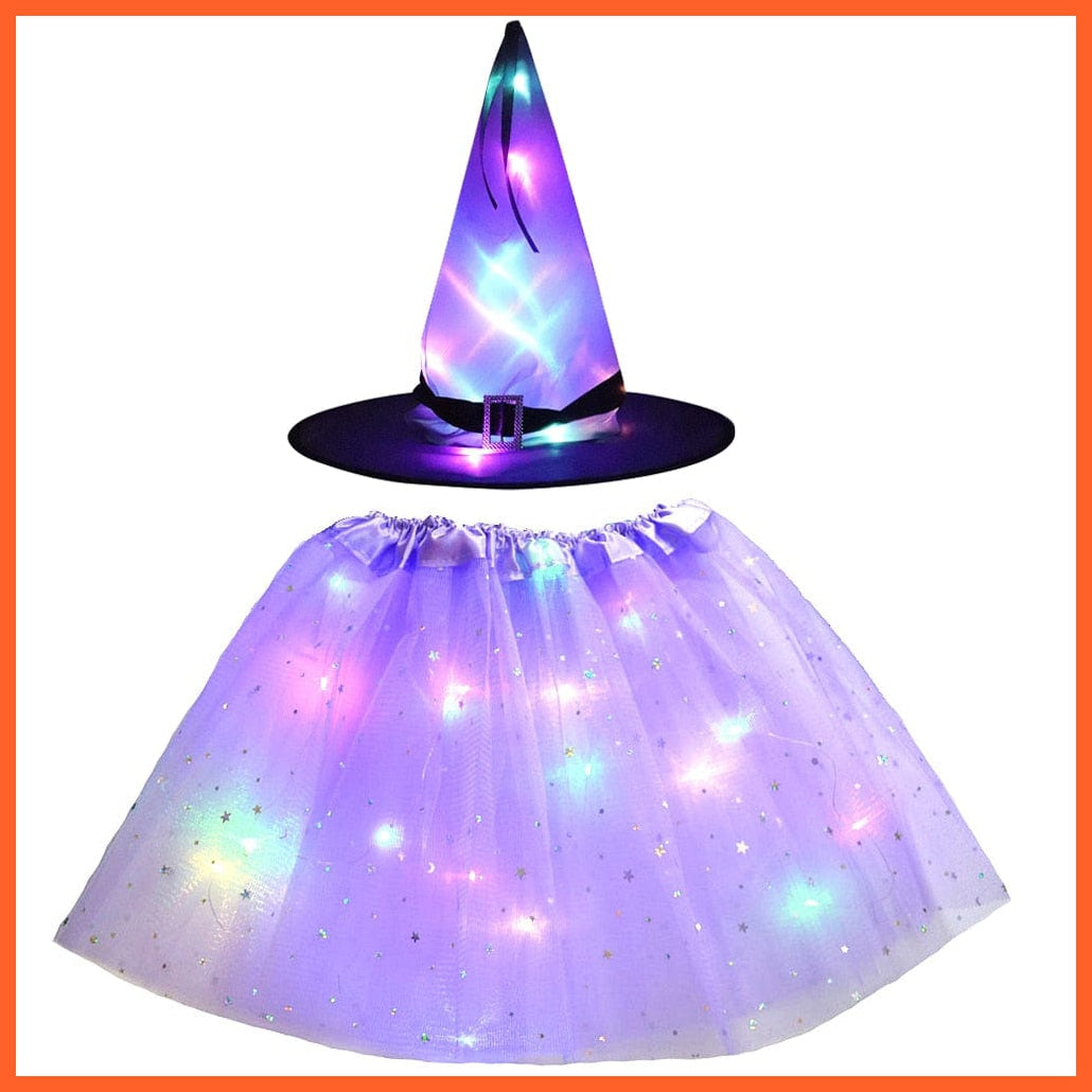 whatagift.com.au 21 / S for 2-8 years LED Wizard Witch Spider Cobweb Hat with Star Tutu Skirt | Luminous Halloween Dress for Baby Girl