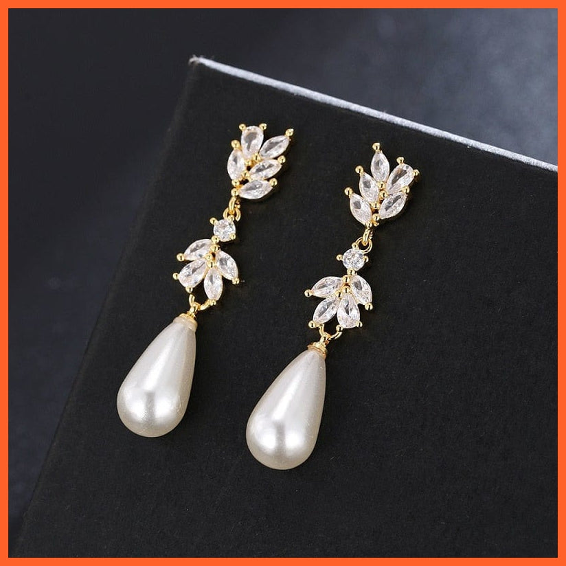 whatagift.com.au 241 Gold Imitation Pearl Drop Earrings with Cubic Zirconia For Women
