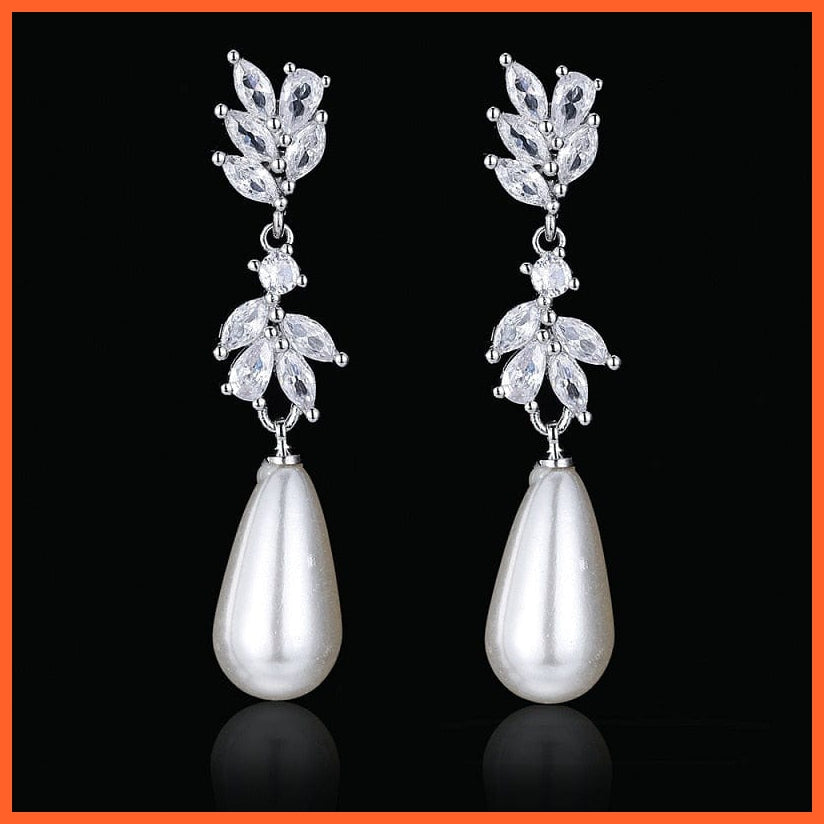 whatagift.com.au 241 White Imitation Pearl Drop Earrings with Cubic Zirconia For Women