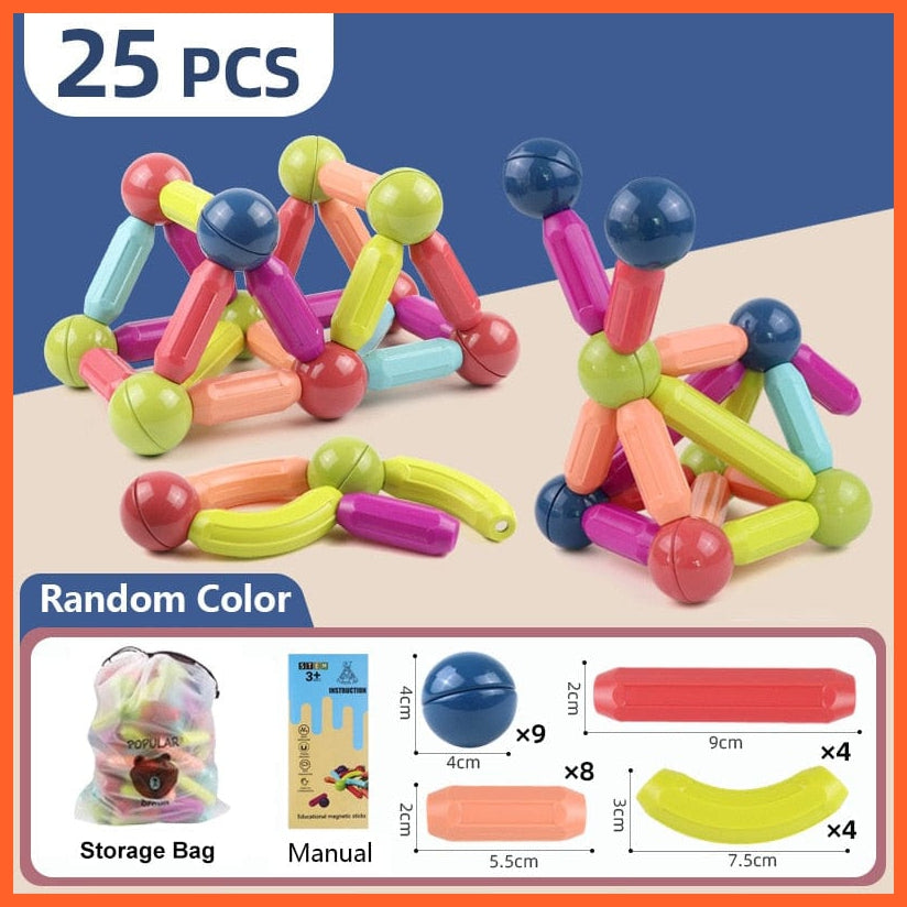 whatagift.com.au 25pcs-A / China Magic Magnetic Building Blocks Toy | Construction Set Magnet Ball Sticks | Montessori Educational Toys For Kids