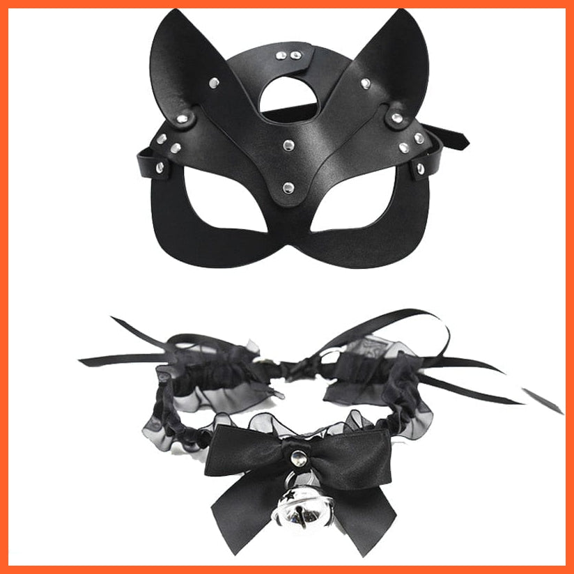 whatagift.com.au 2pcs B Women Sexy Leather Half face Fancy Masks | Halloween Cat Mask