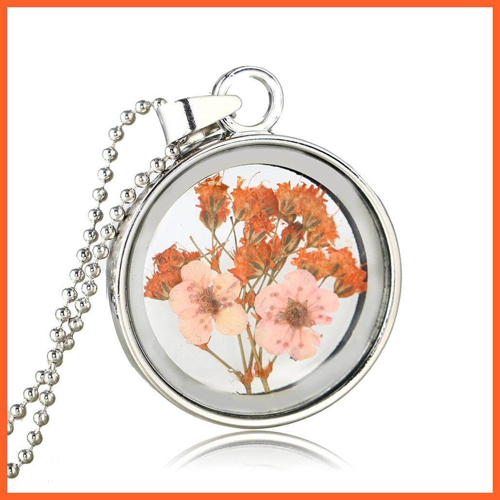 whatagift.com.au 3 1Pcs Round Clear Pressed Preserved Fresh Flower Charms Resin Pendants | Rose Petal Pendant Chain Necklace