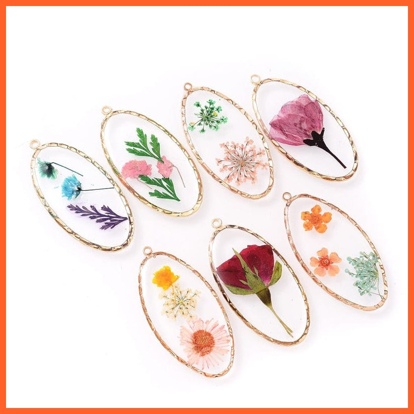 whatagift.com.au 3-4Pcs Oval Transparent Resin Real Dried Flower Petal Charms Pendant for Jewelry Making