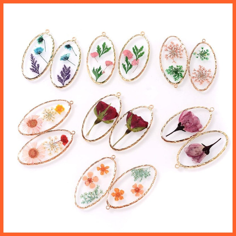 whatagift.com.au 3-4Pcs Oval Transparent Resin Real Dried Flower Petal Charms Pendant for Jewelry Making