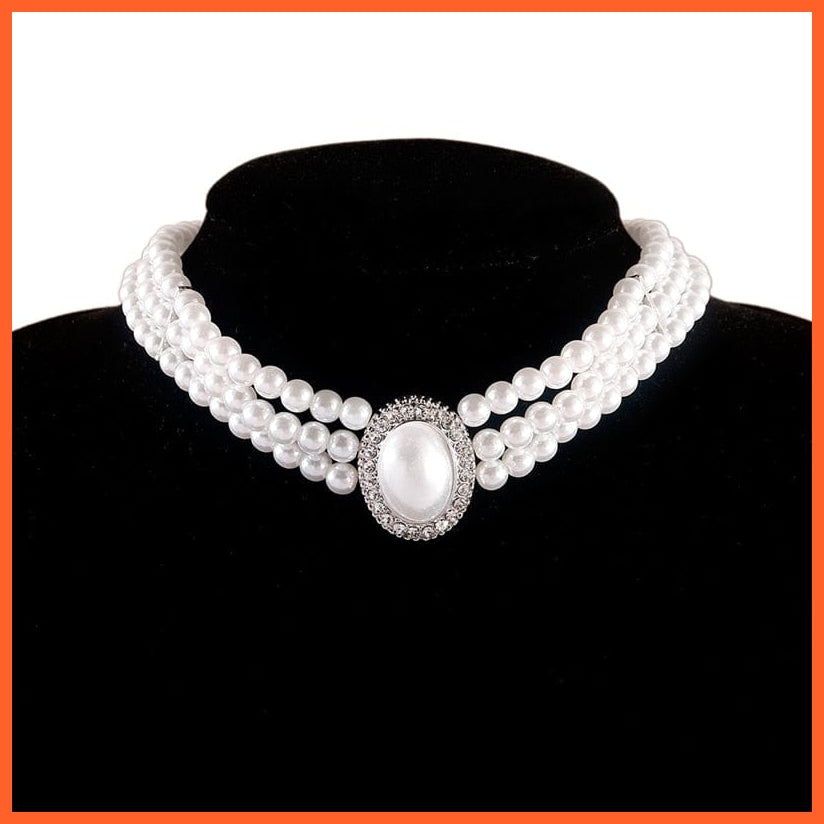 whatagift.com.au 3 Luxury Baroque Three Layer Pearl Collar Choker | Vintage Big Olva Rhinestone Clavicle Necklaces