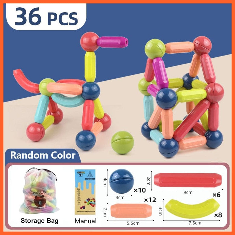 whatagift.com.au 36pcs-A / China Magic Magnetic Building Blocks Toy | Construction Set Magnet Ball Sticks | Montessori Educational Toys For Kids