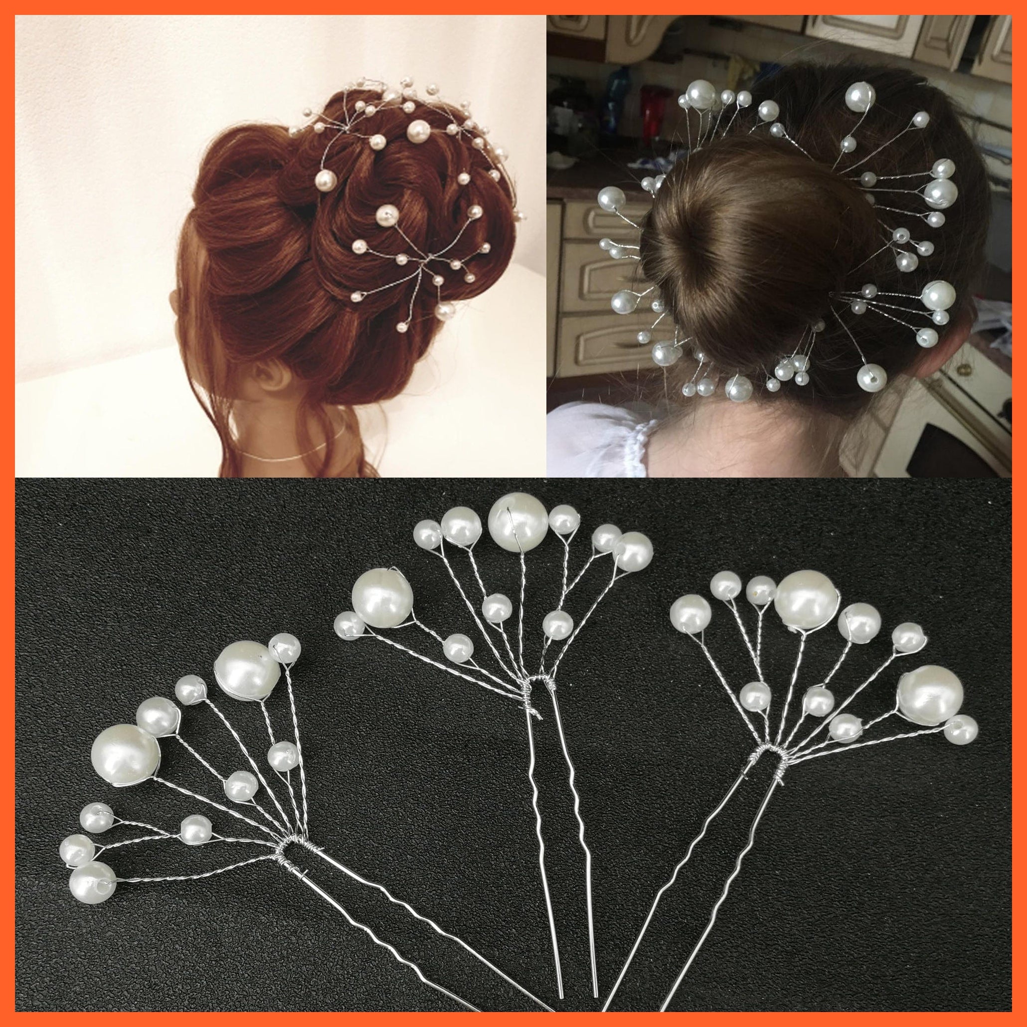 whatagift.com.au 3pcs wired pearl Women U-shaped Metal Pin | Pearl Bridal Tiara Hairpin | Wedding Accessories