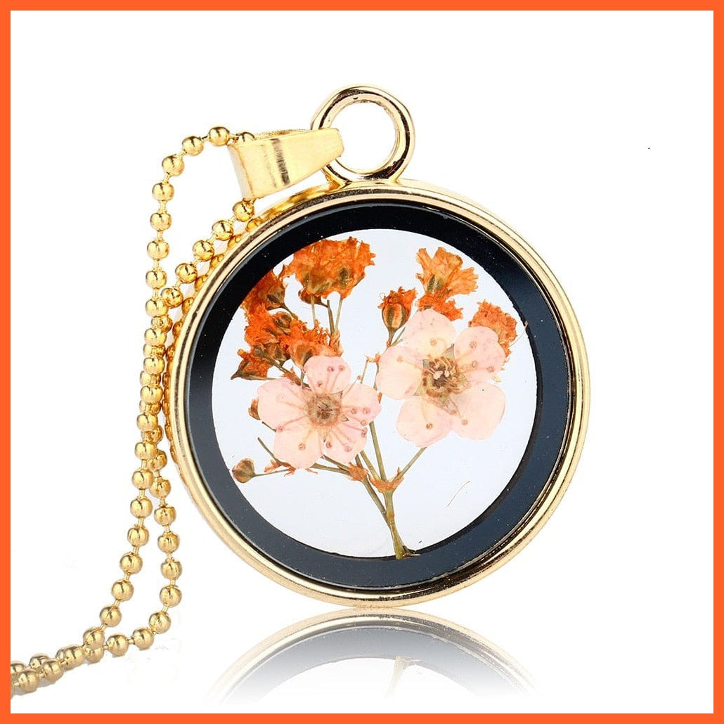 whatagift.com.au 4 1Pcs Round Clear Pressed Preserved Fresh Flower Charms Resin Pendants | Rose Petal Pendant Chain Necklace