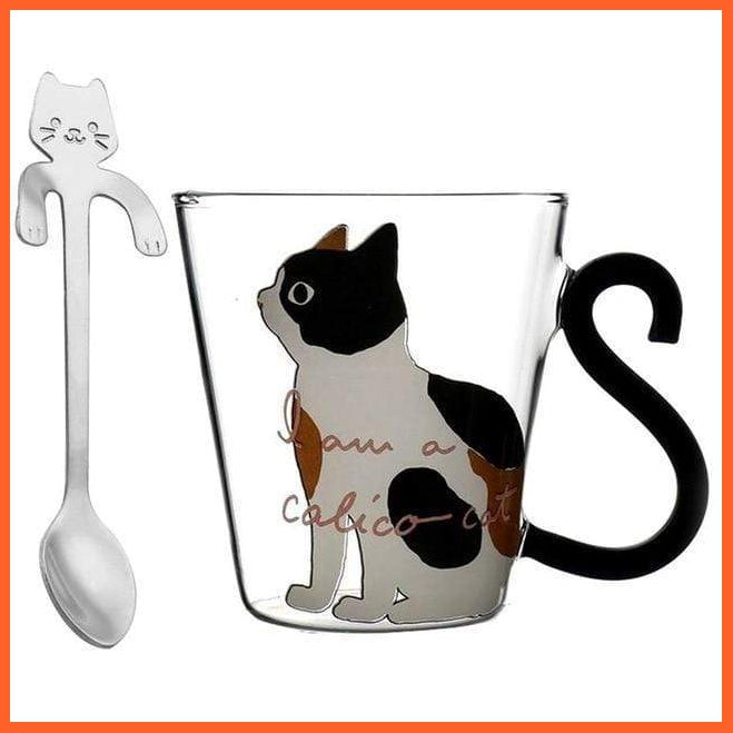 300 Ml Cute Cat Printed Coffee Tea Glass Cup With Spoon | whatagift.com.au.