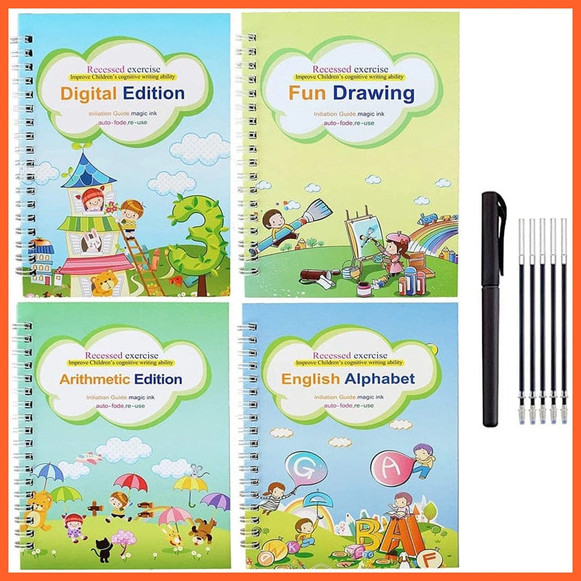 whatagift.com.au 4 Child English Calligraphy Copybook Children's Notebook | Reusable Handwriting Exercise Books
