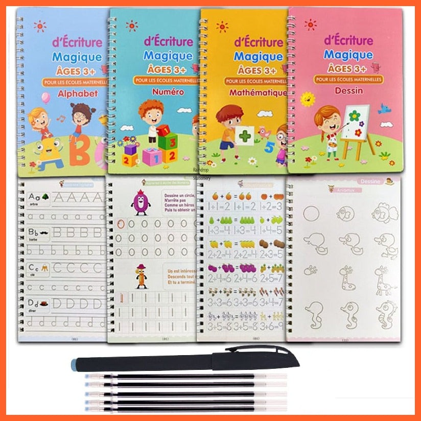 whatagift.com.au 4 French notebooks Calligraphy Copybook Children's Notebook | Reusable Handwriting Exercise Books