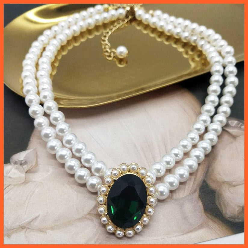 whatagift.com.au 4 Luxury Baroque Three Layer Pearl Collar Choker | Vintage Big Olva Rhinestone Clavicle Necklaces