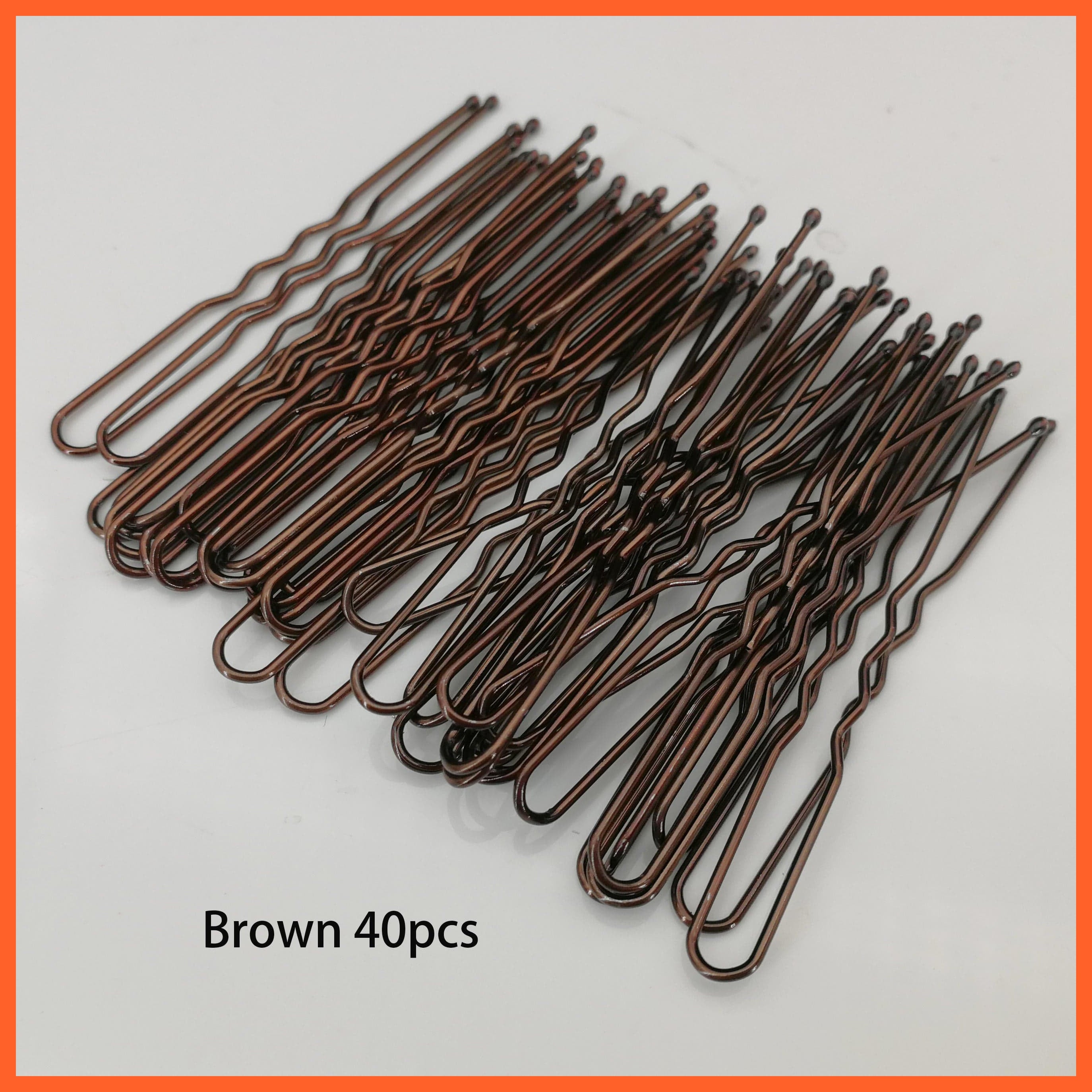 whatagift.com.au 40pcs set2 brown Women U-shaped Metal Pin | Pearl Bridal Tiara Hairpin | Wedding Accessories