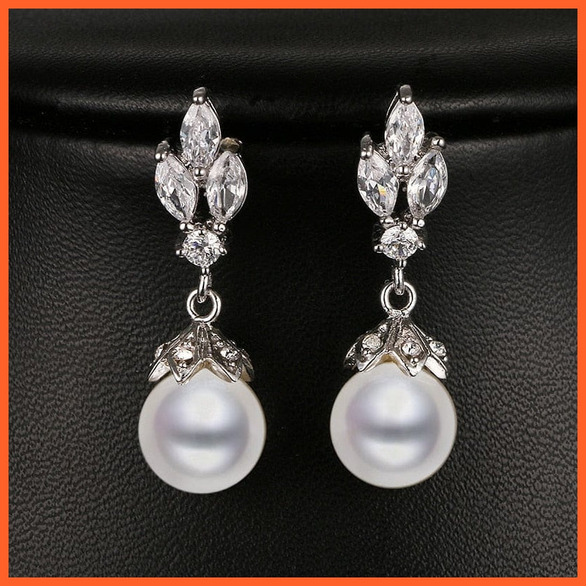 whatagift.com.au 415 White Gold Imitation Pearl Drop Earrings with Cubic Zirconia For Women