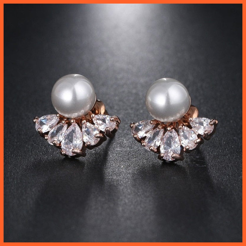 whatagift.com.au 457 Rose Gold Imitation Pearl Drop Earrings with Cubic Zirconia For Women