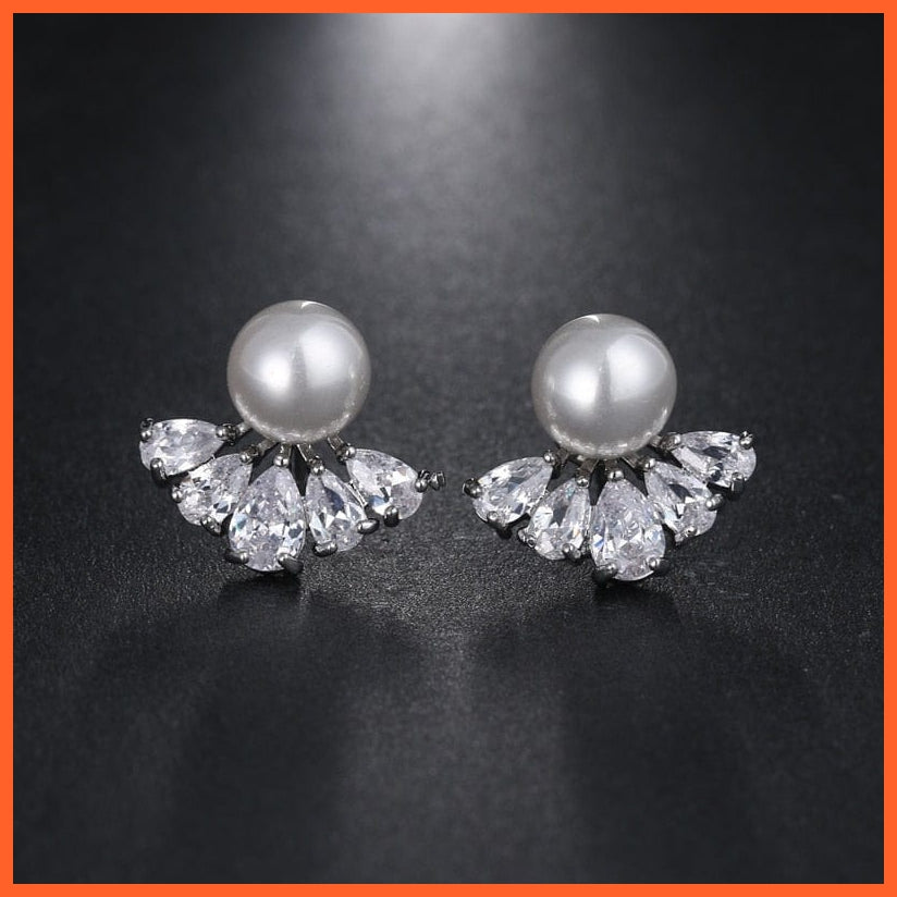 whatagift.com.au 457 White Gold Imitation Pearl Drop Earrings with Cubic Zirconia For Women